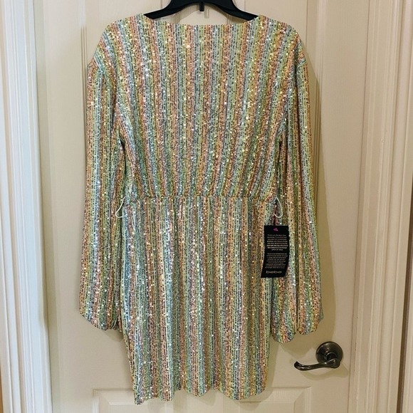 Bebe New Size L Mini Dress NYE Mermaidcore Pride Sequin Tie Front Multi Color